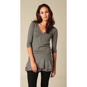 Free People Gray “Ruffle Me Up” Knit V-neck Dress